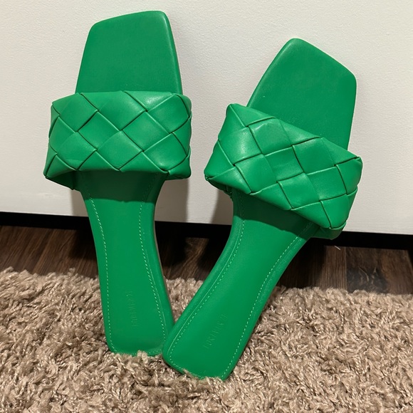 Forever 21 Shoes - Green Crosshatch Faux Leather Sandals